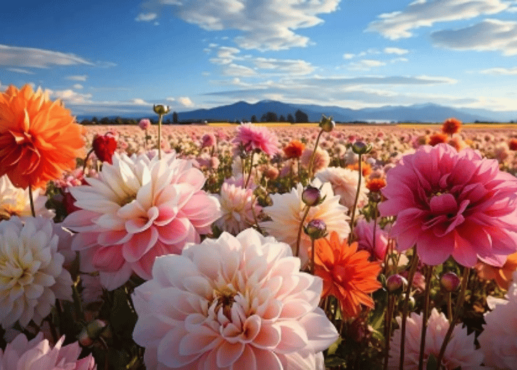 Floración de los girasoles y dalias